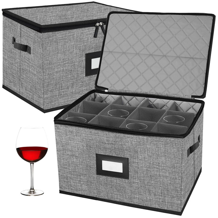 2PACK Quilted Wine Glass Storage Box (2 Count)
