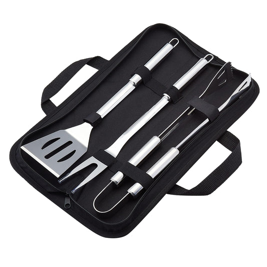 4 Piece Stainless Steel BBQ Grilling Tool Set with Carry Bag (4 Count)