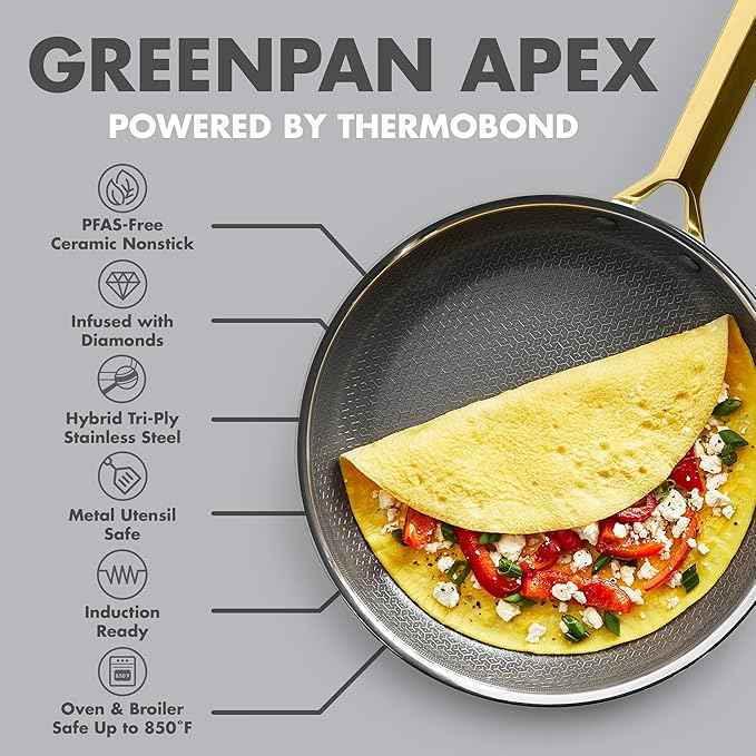 GreenPan Hybrid 9.5” & 11” Nonstick Stainless Steel Frying Pan Set, APEX Tri-Ply Thermobond PFAS-Free Ceramic Skillets, Induction & All Cooktop Compatible, Oven Temp to 850°F, Dishwasher Safe, Gold
