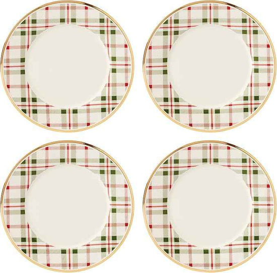 Lenox 894966 Holiday Plaid Dinner Plates, Set of 4, Red & Green, Christmas Dinnerware, Hosting