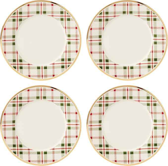 Lenox 894966 Holiday Plaid Dinner Plates, Set of 4, Red & Green, Christmas Dinnerware, Hosting