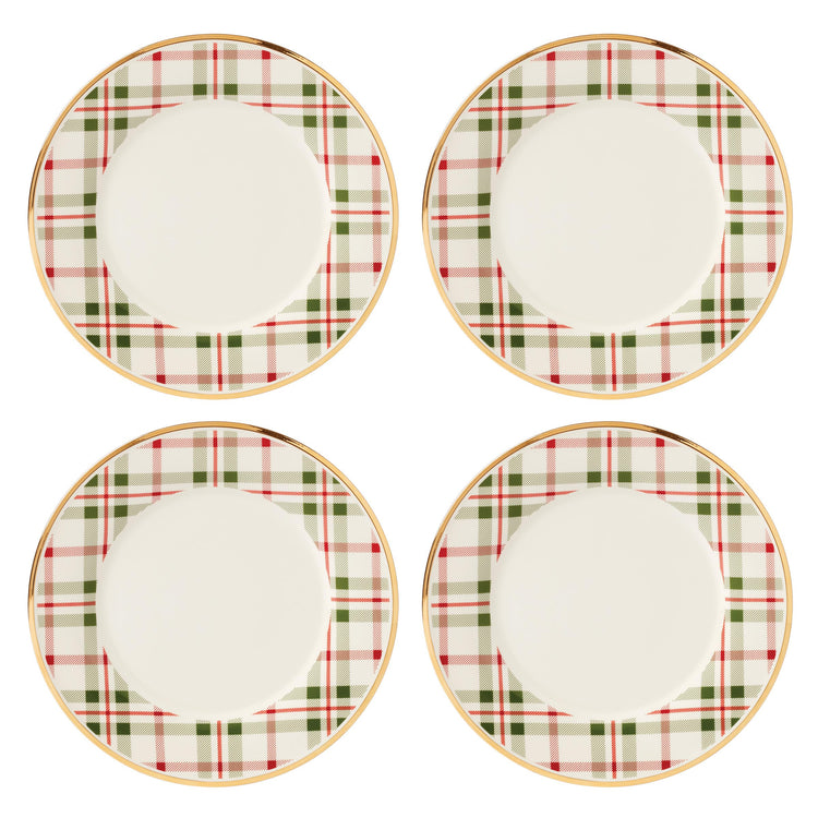 Holiday Plaid Porcelain Christmas Dinner Plate Set for 4 (4 Count)