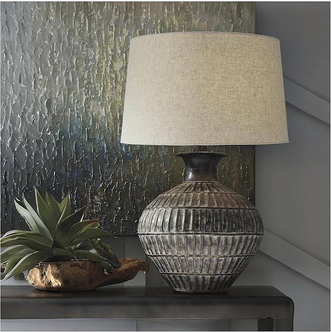 Signature Design by Ashley Magan 285." Textured Bronze Metal Table Lamp, Antique Brown Finish
