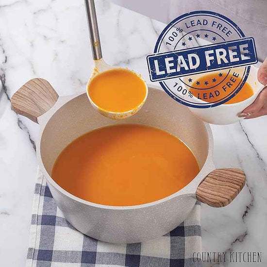 Country Kitchen Non-Stick Cast Aluminum Cookware Set - Durable Kitchen Cookware for Everyday Cooking, Cream, 15 Pc.