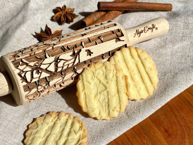 SEASONS 3 Mini Embossed Rolling Pin Set. Wooden Laser Cut Mini Rolling Pins for cookies or clay with spring flowers