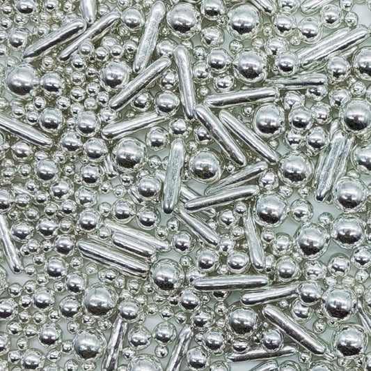 Silver Sprinkles Candy Mix Size Edible Pearls Cake Decorations Cupcake Toppers Cookie Decorating Perfect for Wedding Party Valentine Halloween Christmas Supplies 4.58OZ