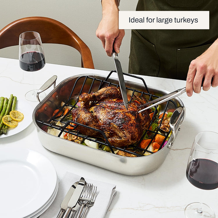 Specialty Stainless Steel Roaster and Nonstick Rack 16x13x5 Inch Oven Broiler Safe 600F Roaster Pan
