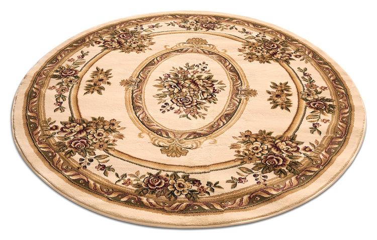Timeless Collection Le Petit Palais Ivory 8' Foot Round Luxurious Traditional French Medallion Oriental Area Rug Perfect for Living Room Bedroom or Dining Room Easy