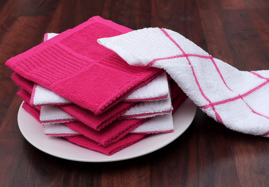 AMOUR INFINI Dish Cloths for Washing Dishes Set of 8 - Highly Absorbent, Super Soft Kitchen Dishcloths - Reusable Quick Dry Dish Rags for Cleaning & Drying Kitchen Linens (12x12 Inch - Pink) - Nestoria