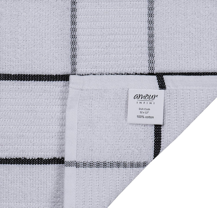 AMOUR INFINI Dish Cloths for Washing Dishes Set of 8 - Highly Absorbent, Super Soft Kitchen Dishcloths - Reusable Quick Dry Dish Rags for Cleaning & Drying Kitchen Linens (12x12 Inch - Black) - Nestoria