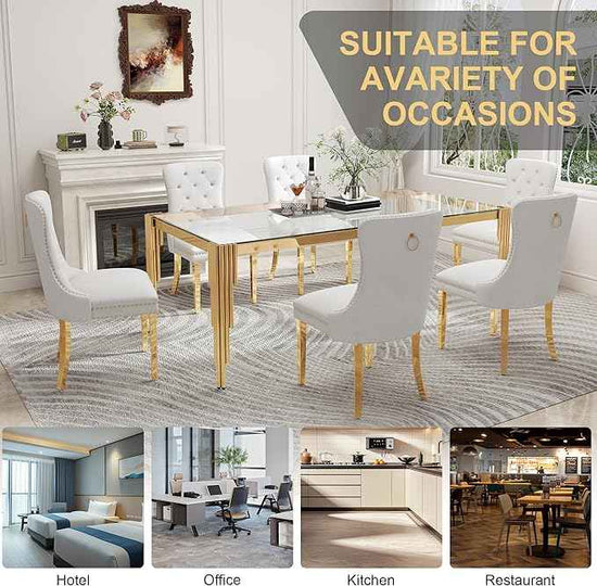 78'' Modern Glass Dining Table for 6-8 People,Tempered Glass Top Dining Room Table with Stainless Steel Base, Glass and Gold Dining Table for 6, Rectangle Dining Kitchen Table for Dinner