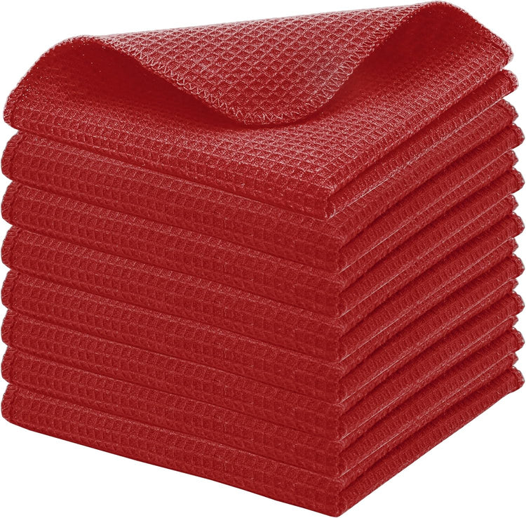 PurpleEssences Dish Cloths and Dish Rags - 8 Pack Waffle Weave Solid Kitchen Dish Wash Cloths, 100% Cotton, 12 x 12 Inches, Ultra Soft Absorbent Quick Drying - Red - Nestoria