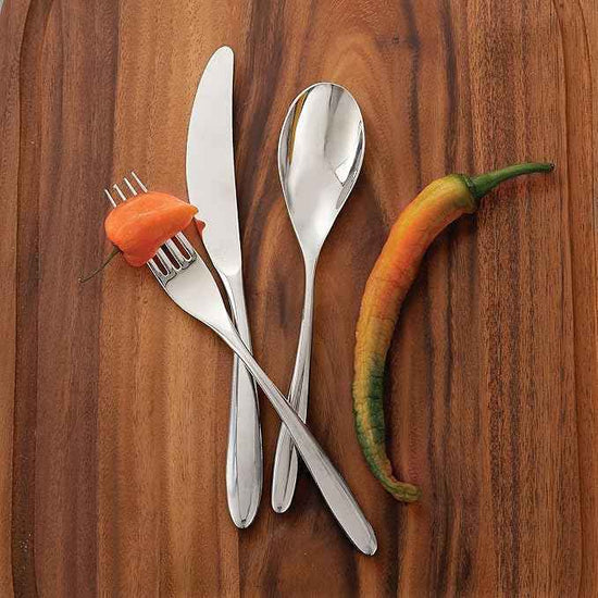 nambe Bend 45 Piece Flatware Set, 18/10 Mirror Stainless Steel Silverware Cutlery Set, Designed for Home Kitchens, Hotel, or Restaurants, Service for 5 and a 3pc Serving Utensil Set, Dishwasher Safe