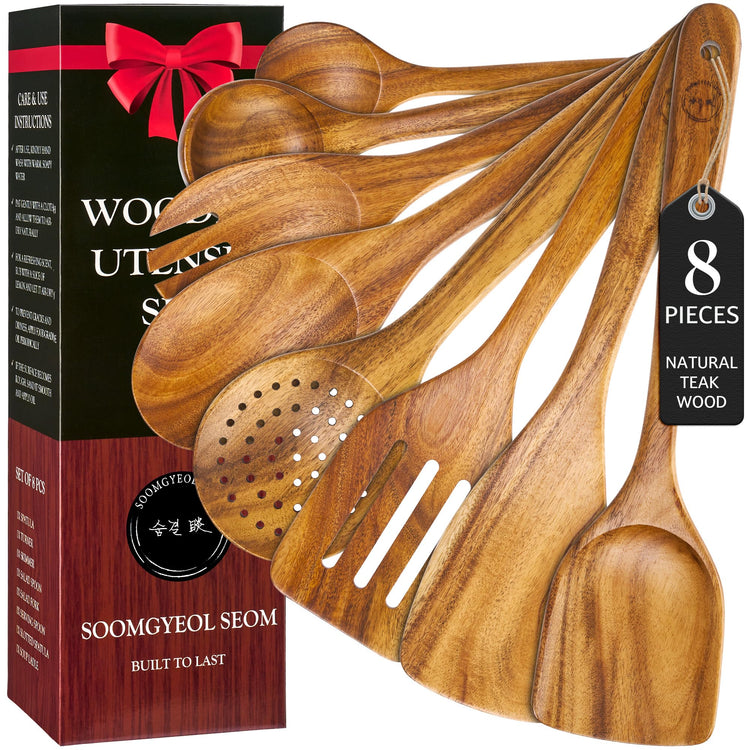 8 Piece Teak Wood Cooking Utensil Set (8 Count)
