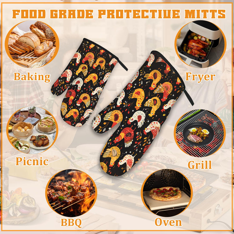 Colorful Rooster Oven Mitts and Pot Holders (4 Count)