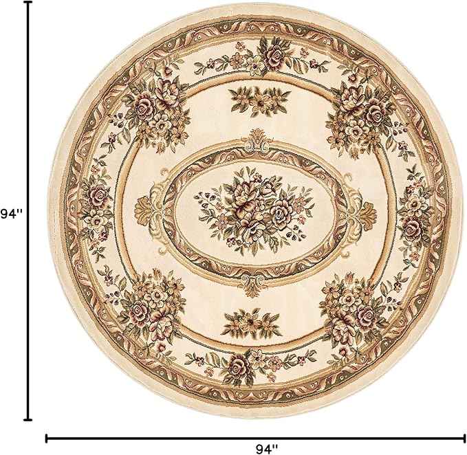 Well Woven Timeless Collection Le Petit Palais Ivory 8' Foot Round Luxurious Traditional French Medallion Oriental Area Rug Perfect for Living Room Bedroom or Dining Room Easy-to-Clean Durable Design
