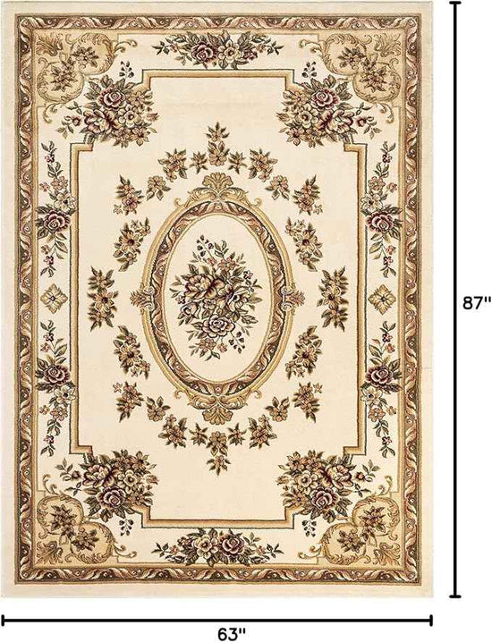 Well Woven Pastoral Medallion Ivory French European Formal Traditional (5'3" x 7'3") Area Rug Easy to Clean Stain/Fade Resistant Shed Free Contemporary Floral Thick Soft Plush Living Dining Room Rug