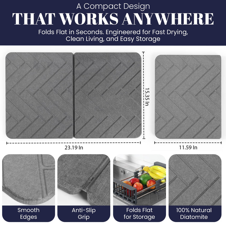 Folding Stone Dish Drying Mat for Kitchen Counter 23"x15"