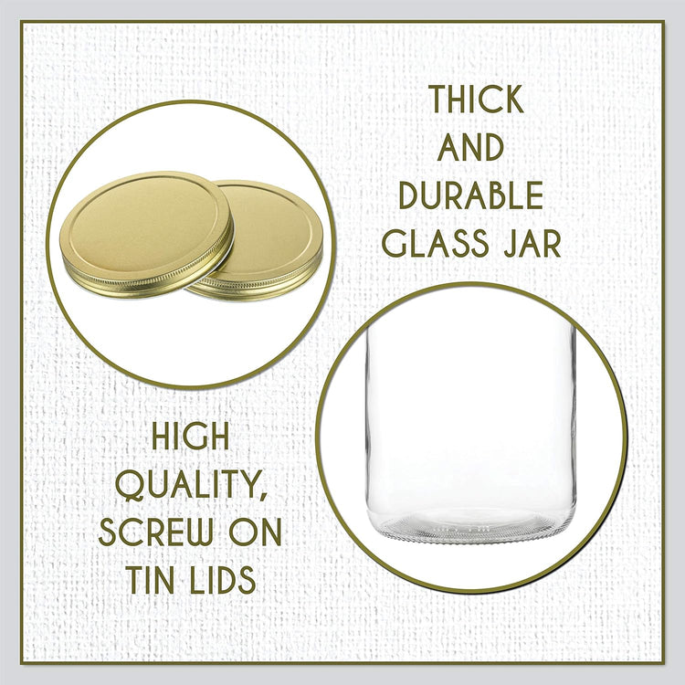 kitchentoolz 2 Pack - 1 Gallon Glass Mason Jar Wide Mouth with Airtight Metal Lid - Safe for Fermenting Kombucha Kefir - Pickling, Storing and Canning- BPA-Free Dishwasher Safe- Made in USA