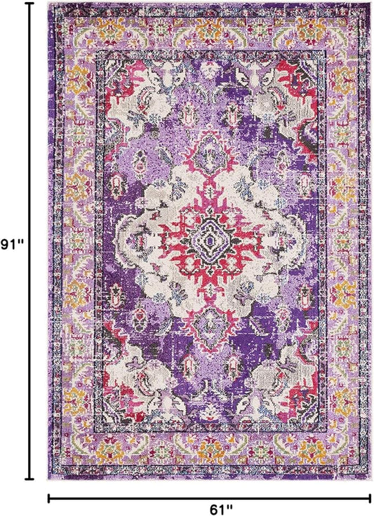 SAFAVIEH Monaco Collection Area Rug - 5'1" x 7'7", Violet & Fuchsia, Non-Shedding & Easy to Clean, Distressed Medallion Design, Ideal for Living Room, Bedroom, Dining Space (MNC243P)