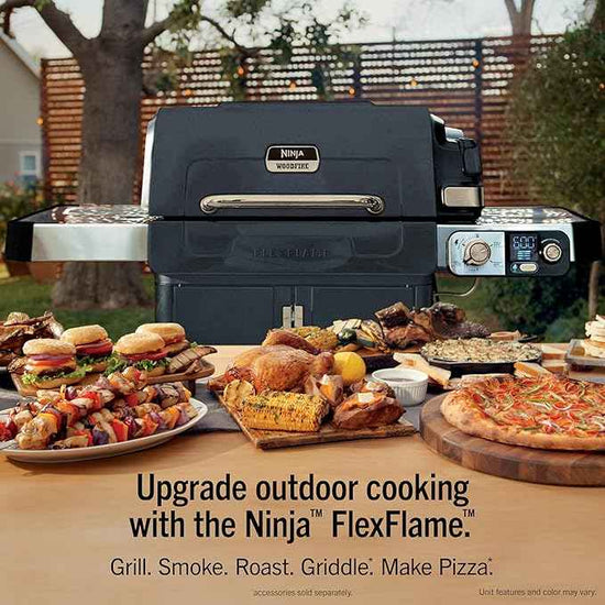 Ninja FlexFlame Grill and Smoker | Electric and Propane Grill, Roaster, BBQ Grill | 5-in-1 Cooking System | 3 Burner | Digital Control | Outdoor Cooking, Griddle, Pizza Maker | Blue | PG301BL