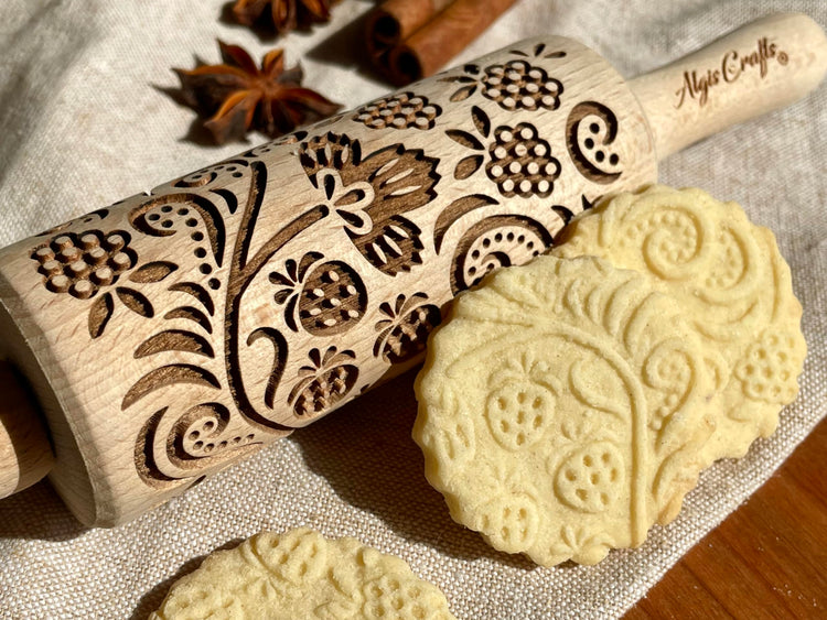 SEASONS 3 Mini Embossed Rolling Pin Set. Wooden Laser Cut Mini Rolling Pins for cookies or clay with spring flowers