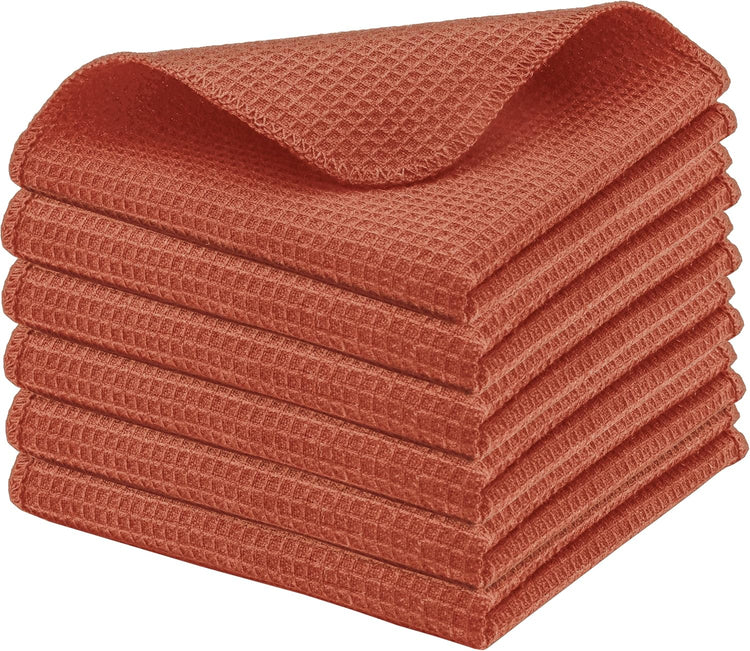PurpleEssences Rust Dish Cloths and Dish Rags - 6 Pack Waffle Weave Solid Kitchen Dish Wash Cloths, 100% Cotton, 12 x 12 Inches, Ultra Soft Absorbent Quick Drying - Spring Summer - Rust - Nestoria