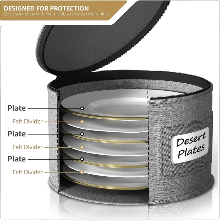 Sorbus China Storage Containers – Dinnerware Organizer for Dessert Plates with Lid (Holds Service for 12) with Felt Protectors – 7.25" x 5"