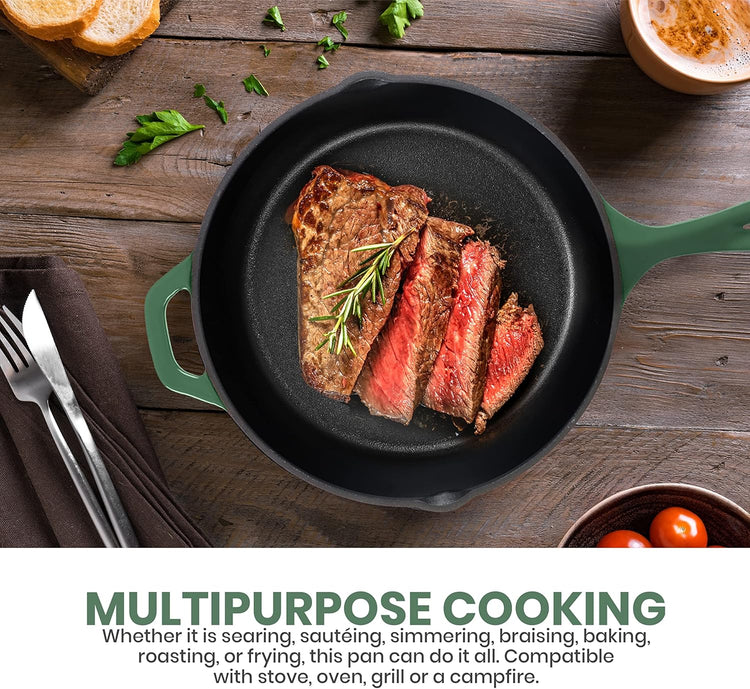 Utopia Kitchen Cast Iron Frying Pan 10.25 Inch, Cast Iron Chefs Pan, Pre Seasoned Skillet, Safe Grill Cookware for Indoor & Outdoor Use, Green - Nestoria