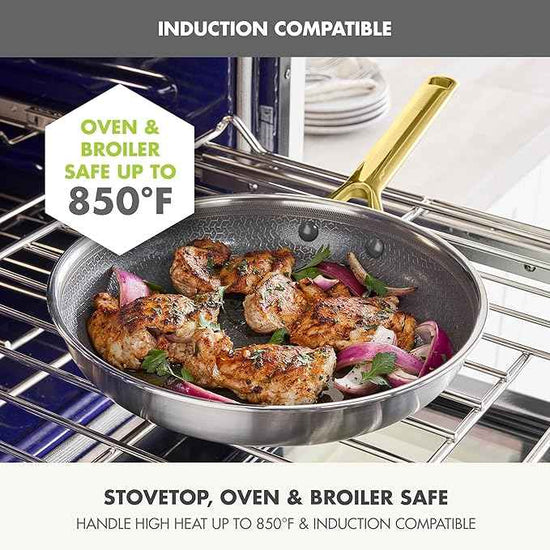 GreenPan Hybrid 9.5” & 11” Nonstick Stainless Steel Frying Pan Set, APEX Tri-Ply Thermobond PFAS-Free Ceramic Skillets, Induction & All Cooktop Compatible, Oven Temp to 850°F, Dishwasher Safe, Gold