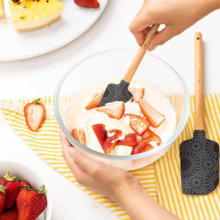 Silicone Spatula set of 2 with wooden handle and stunning pattern (2 Count)