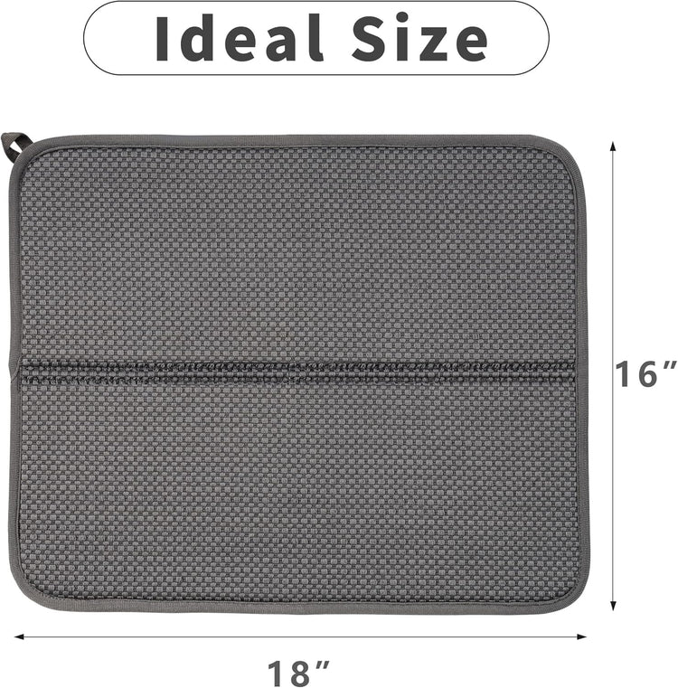 2 Pack Dish Drying Mat, Absorbent Microfiber Dish Drying Mat for Kitchen Counter, 16"x18” Large Size Dish Drying Pad, Ultra Absorbent Dishes Drainer Mat for Countertop