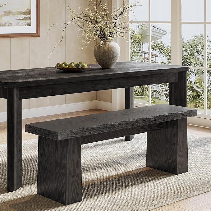 LITTLE TREE 47-Inch Wooden Entryway Bench, Farmhouse Dining Bench with Sturdy Frame for Dining Room, Bedroom, Living Room Hallway Kitchen, Easy Assembly (Black)