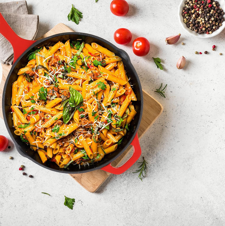 Utopia Kitchen Cast Iron Frying Pan 6.5 Inch, Cast Iron Chefs Pan, Pre Seasoned Skillet, Safe Grill Cookware for Indoor & Outdoor Use, Red - Nestoria
