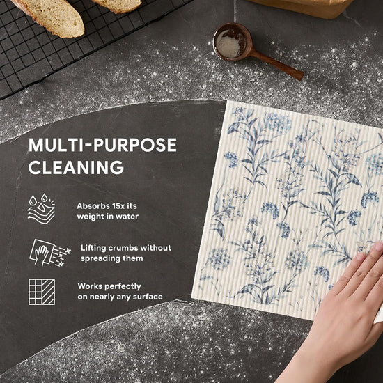 RECYCO Swedish Dishcloths for Kitchen | 4 Pack Oversized Washable Dish Rags | Large Cellulose Reusable Cleaning Paper Towels | Absorbent Counter Dish Cloth Sponge XL Kitchen Wipes, 12" L x 10" W - Nestoria