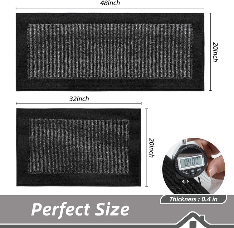 BEQHAUSE Kitchen Rugs and Mats Set of 2 Non-Slip Kitchen Mats for Floor, Absorbent and Stain Resistant Kitchen Runner, Machine Washable Rugs for Kitchen, Laundry & Sink, 20"x32"+20"x48", Black