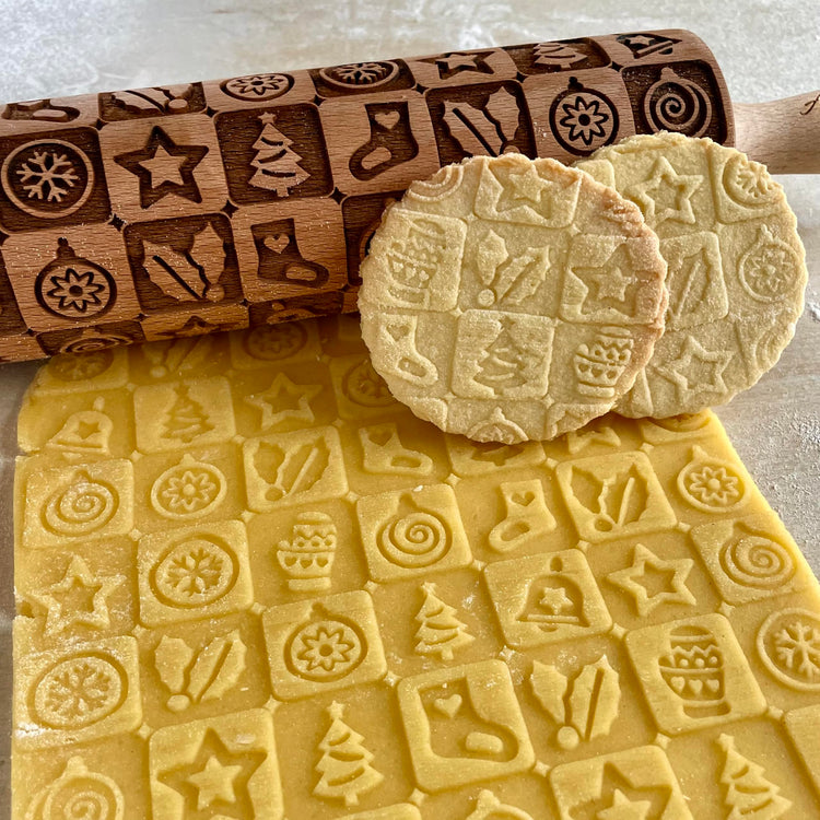 CHRISTMAS FEST 3 Mini Embossed Rolling Pin Set. Wooden Laser Engraved Textured rolling pins for Cookies