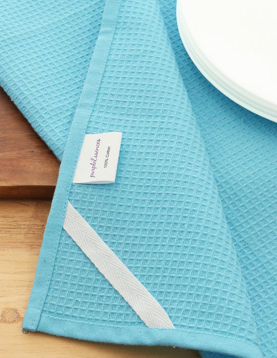 PurpleEssences Waffle Weave Kitchen Towel, 100% Cotton - 15 x 25 Inches, with Hanging Loop Ultra Soft Absorbent Quick Drying Dish Cloth, Tea and Hand Towels, 6 Pack - Spring Summer - Aqua Blue - Nestoria