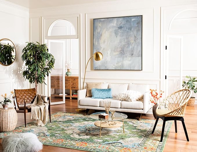 SAFAVIEH Monaco Collection Area Rug - 10' x 14', Forest Green & Light Blue, Non-Shedding & Easy to Clean, Distressed Medallion Design, Ideal for Living Room, Bedroom, Dining Space (MNC243F)