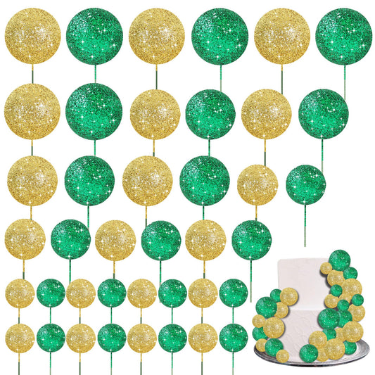 40 Pcs Ball Cake Toppers Mini Balls Cake Decorations Green Gold Foam Balls Sticks DIY Cake Topper for St Patrick's Day Congrats Grade 2026 Graduation Birthday Decorations (40 Count)