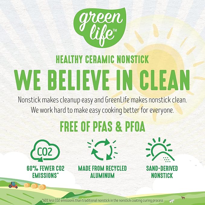 GreenLife Soft Grip Healthy Ceramic Nonstick 15 Piece Kitchen Cookware Pots and Frying Sauce Saute Pans Set, PFAS-Free with Kitchen Utensils and Lid, Dishwasher Safe, Yellow