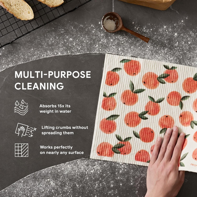 RECYCO Swedish Dishcloths for Kitchen | 4 Pack Oversized Washable Dish Rags | Large Cellulose Reusable Cleaning Paper Towels | Absorbent Counter Dish Cloth Sponge XL Kitchen Wipes, 12" L x 10" W - Nestoria