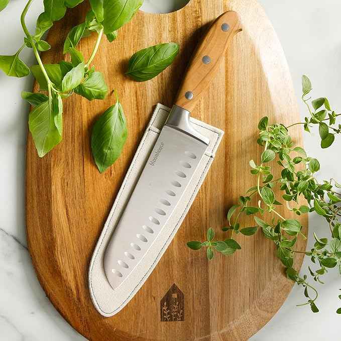 Bloomhouse - Two Time Oprah's Favorite Things Winner - 7-Inch Santoku Knife – German Stainless Steel Blade with Forged Italian Olive Wood Handle, Full Tang Kitchen Knife for Slicing Dicing & Mincing