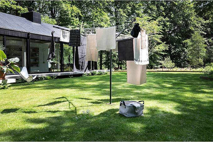 Brabantia Topspinner Outdoor 4 Arm Spinning Clothesline (164 ft/Ø 1.8") Rotating, Folding Clothes Drying Rack + Ground Spike (Anthracite)