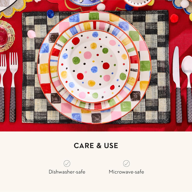 MACKENZIE-CHILDS Round Platter, Dishwasher-Safe and Microwave-Safe Stoneware Serving Platter, Multi Check