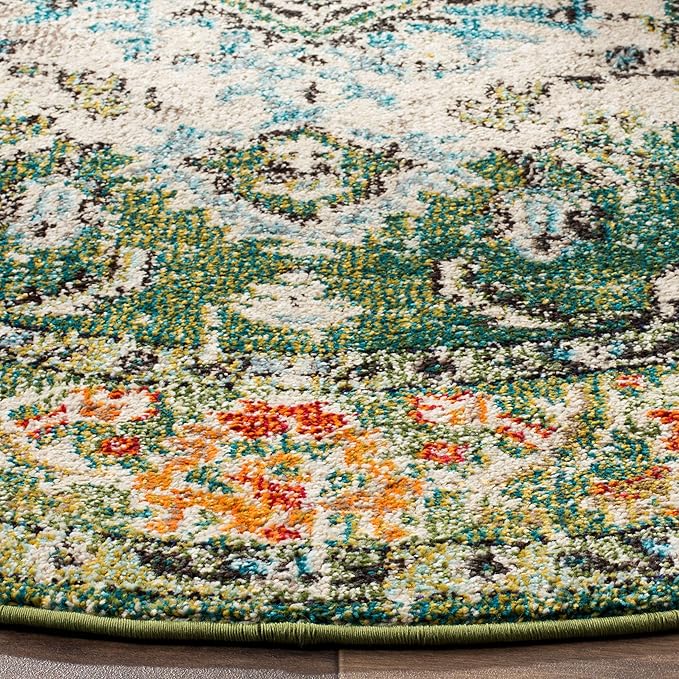 SAFAVIEH Monaco Collection Accent Rug - 2' x 3', Forest Green & Light Blue, Boho Medallion Distressed Design, Non-Shedding & Easy Care, Ideal for High Traffic Areas in Living Room, Bedroom (MNC243F-2)