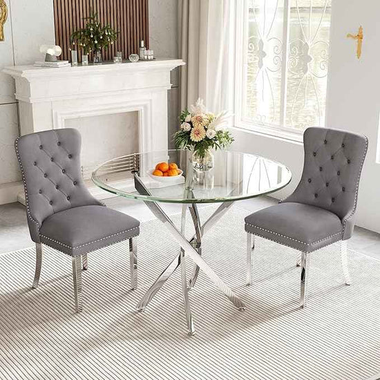 AF ARTISAN FURNITURE 36" Round Glass Dining Table for 4, Stainless Steel Legs & Tempered Glass Top, Modern Circle Leisure Table for Home Office Kitchen Dining Room Small Spaces (Silver Legs)