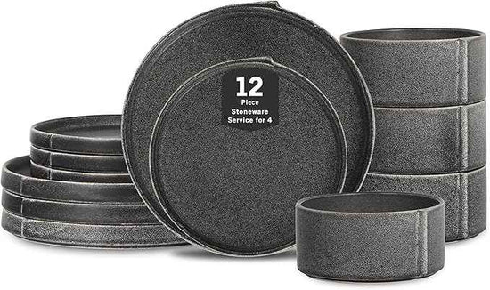 Stone Lain Bao 12-Piece Dinnerware Set Stoneware, Charcoal