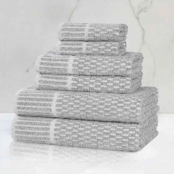 Superior Juno Viscose Cotton Blend Medium Weight Towels, for Bathroom, Shower, Spa, Plush, Quick Dry, Ultra-Soft Towels, Bath Essentials, Border Detail, 6 Piece Assorted Towel Set, Charcoal