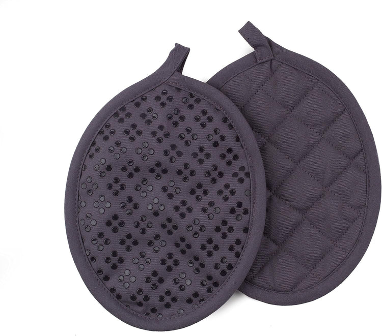 Sticky Toffee Silicone Pot Holders Set of 2, Gray, Heat Resistant to 500°F, Non-Slip Oven Hot Pads with Oeko-Tex Cotton Shell, 7 x 9 in